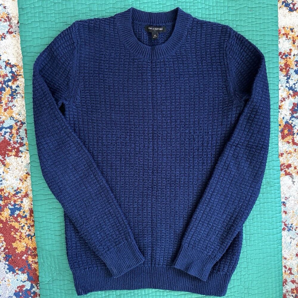BANANA REPUBLIC NAVY BLUE CHENILLE CREW NECK SWEATER WOMEN XS Classic Preppy EUC